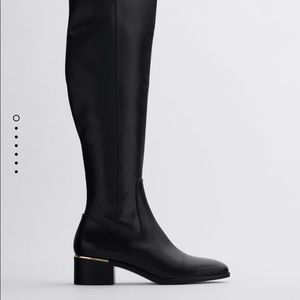 NWT Zara Tall Low Heel Black Boots